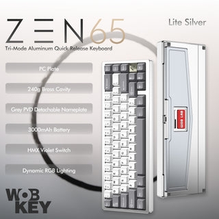 WOBKEY Zen 65 - Bàn Phím Cơ Quick Release, Tri-Mode, Mạch Xuôi