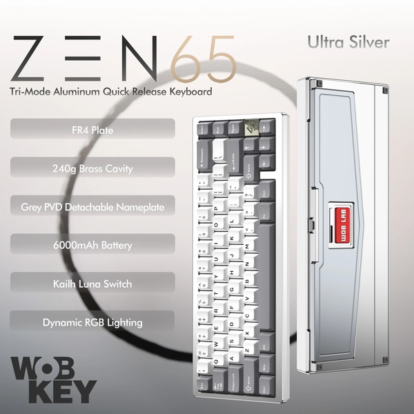 WOBKEY Zen 65 - Bàn Phím Cơ Quick Release, Tri-Mode, Mạch Xuôi