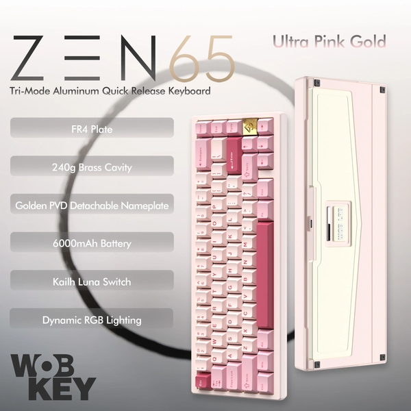 WOBKEY Zen 65 - Bàn Phím Cơ Quick Release, Tri-Mode, Mạch Xuôi