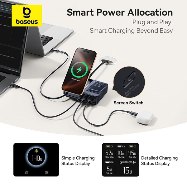 [ORDER] Bộ sạc để bàn Baseus NOMOS 5-in-1 140W Qi2 15W