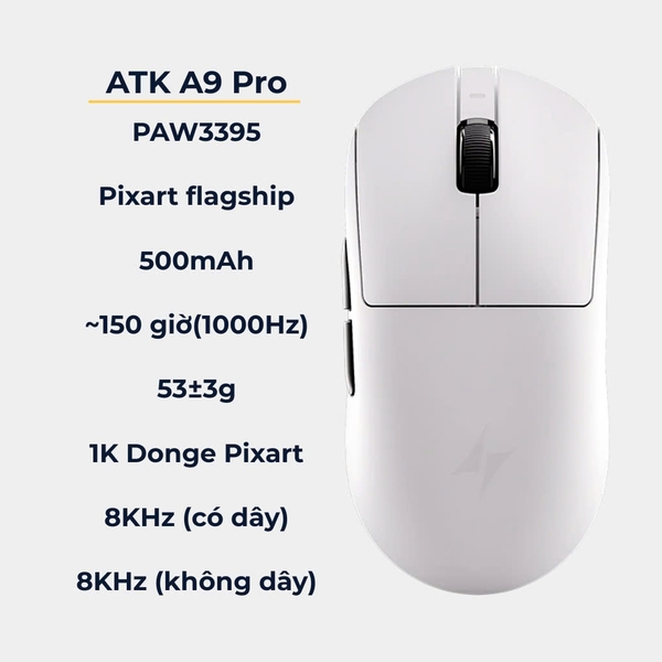 Chuột Không Dây Nhẹ ATK Dragonfly A9 Series - Hiệu Suất Cao, Độ Trễ Thấp