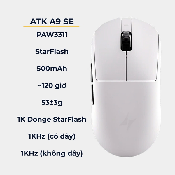 Chuột Không Dây Nhẹ ATK Dragonfly A9 Series - Hiệu Suất Cao, Độ Trễ Thấp