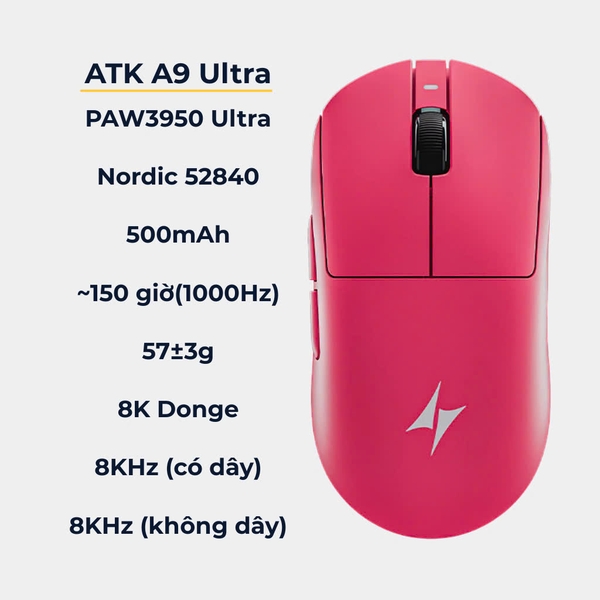 Chuột Không Dây Nhẹ ATK Dragonfly A9 Series - Hiệu Suất Cao, Độ Trễ Thấp