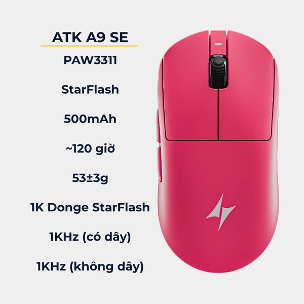 Chuột Không Dây Nhẹ ATK Dragonfly A9 Series - Hiệu Suất Cao, Độ Trễ Thấp