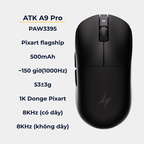 Chuột Không Dây Nhẹ ATK Dragonfly A9 Series - Hiệu Suất Cao, Độ Trễ Thấp