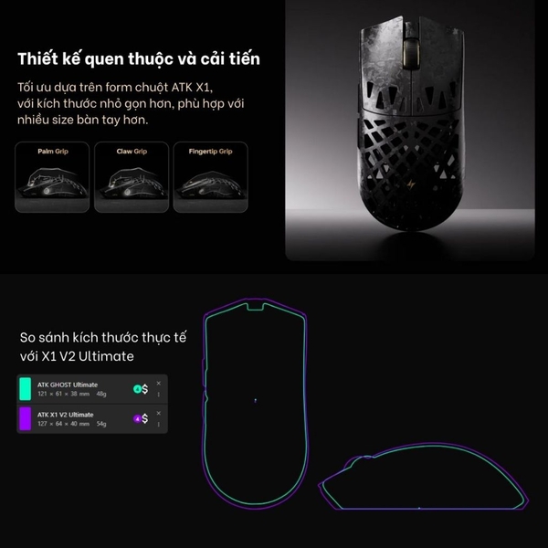 Chuột ATK Ghost Carbon Fiber | PAW3950 Ultra - 8K Hz - Siêu Nhẹ 48g