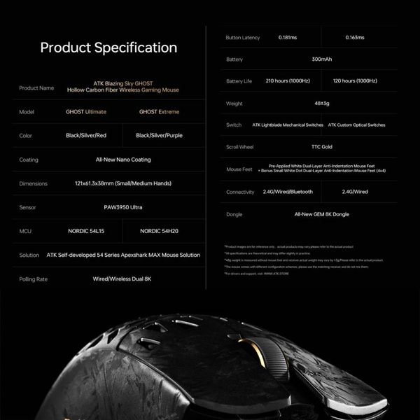 Chuột ATK Ghost Carbon Fiber | PAW3950 Ultra - 8K Hz - Siêu Nhẹ 48g