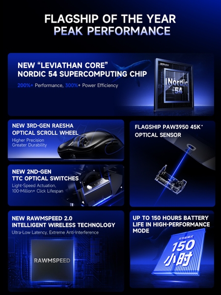 Chuột không dây Gaming RAWM Leviathan V4 Wireless Esports Mouse 2.4G/Wired Connection 55g PAW3950 45K 150H