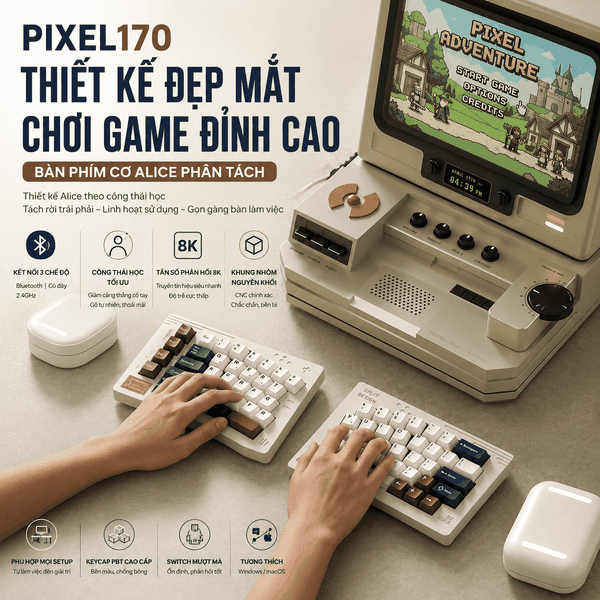 Keychron Z11 Ultra 8K - Bàn Phím Cơ Alice Tách Đôi CNC Nhôm Nguyên Khối | 3 Chế Độ Kết Nối | Wireless 8K Polling Rate