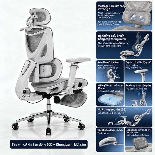 Ghế công thái học SAIGU Titan A-MAX – Massage và chườm ấm, tay vịn 10D