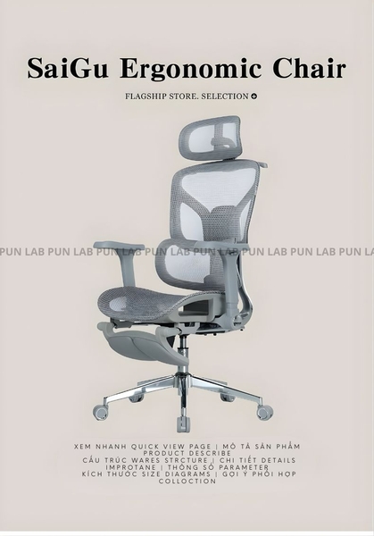 Ghế Công Thái Học SG-Aries 2000 - Khung Nhôm, Piston Class 4