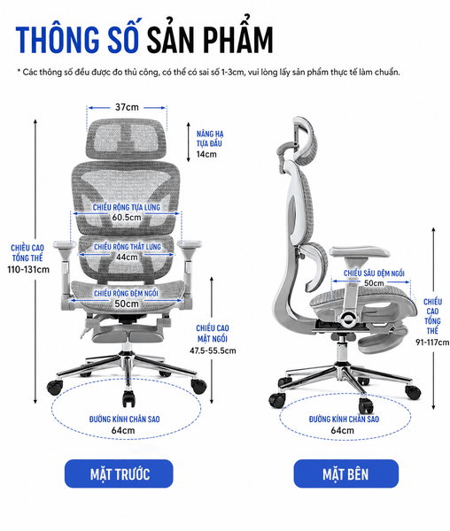 Ghế Công Thái Học SG-026 Cao Cấp – Tựa Lưng Thông Minh, Tay Vịn Đa Hướng, Ngả 135°