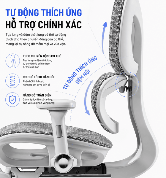 Ghế Công Thái Học SG-026 Cao Cấp – Tựa Lưng Thông Minh, Tay Vịn Đa Hướng, Ngả 135°