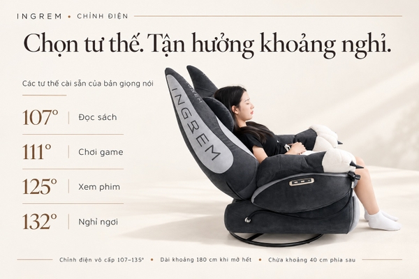 [Đặt trước] Ghế sofa thư giãn chỉnh điện INGREM Mèo Béo – Bọc vải và bọc da