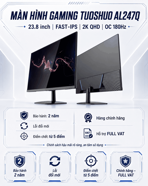 Màn Hình Gaming Tuoshuo AL247Q 23.8 Inch 2K 180Hz Fast IPS | 1ms, 100% sRGB, Chính Hãng