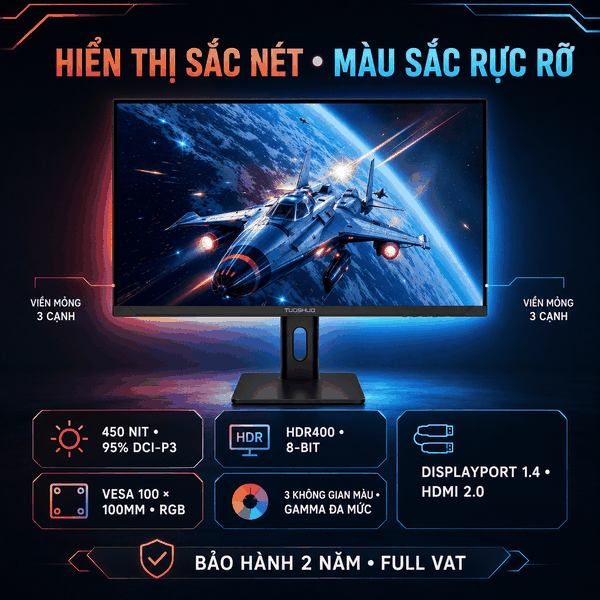 Màn Hình Gaming TUOSHUO AL278QM (2027) 27 Inch 2K 275Hz Fast IPS, 1ms, HDR, G-SYNC/FreeSync – Bảo Hành 2 Năm, Full VAT