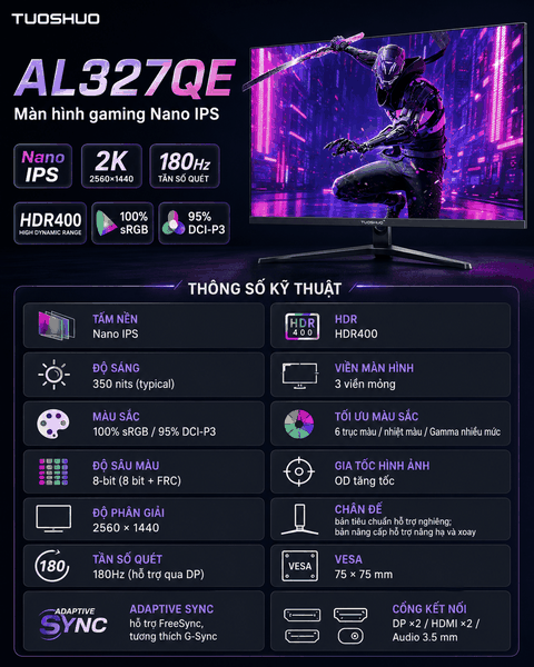AL327QE – Màn Hình 32 Inch Nano IPS 2K 180Hz HDR400 | Chuẩn Màu 95% DCI-P3
