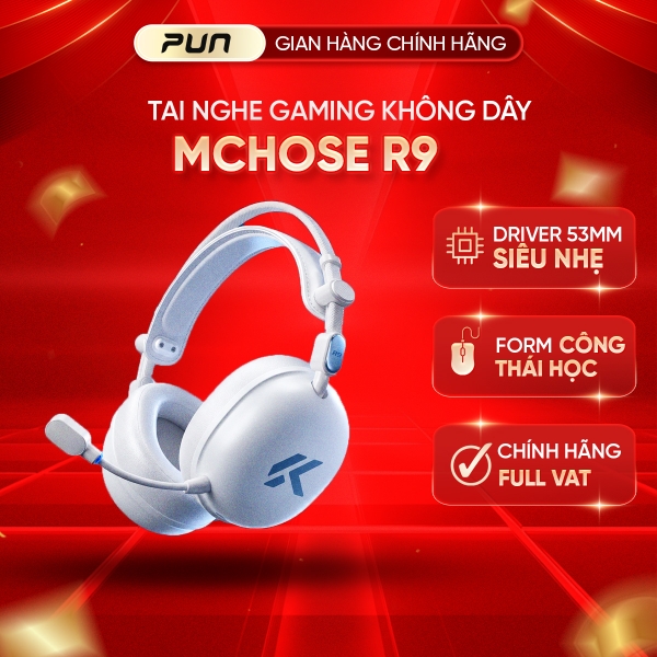 Tai nghe gaming không dây MCHOSE R9 – Siêu nhẹ 235g, Driver 53mm, THX Spatial Audio