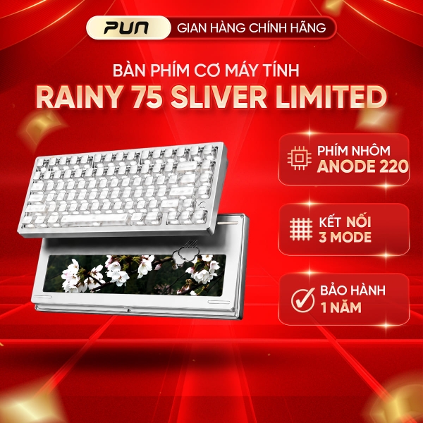 Bàn Phím Cơ Rainy75 Bạc Giới Hạn – Anode 220 Mesh Cao Cấp | Switch Snow-top | Keycap Mờ Trong Suốt