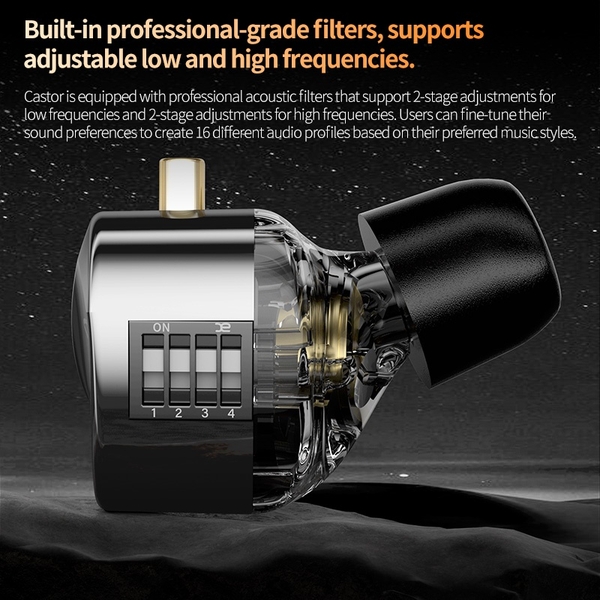 Tai nghe KZ Castor | 2 Driver Dynamic | 16 Kiểu tùy chỉnh âm thanh (Sliver/Black)