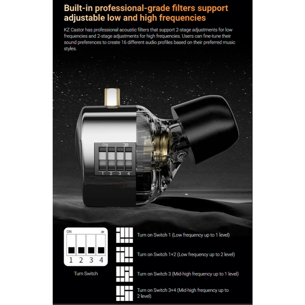 KZ Castor Pro - Tai nghe In-ear 2 Driver 10mm, Tùy chỉnh 16 kiểu âm thanh chuyên sâu