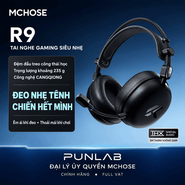 Tai nghe gaming không dây MCHOSE R9 – Siêu nhẹ 235g, Driver 53mm, THX Spatial Audio