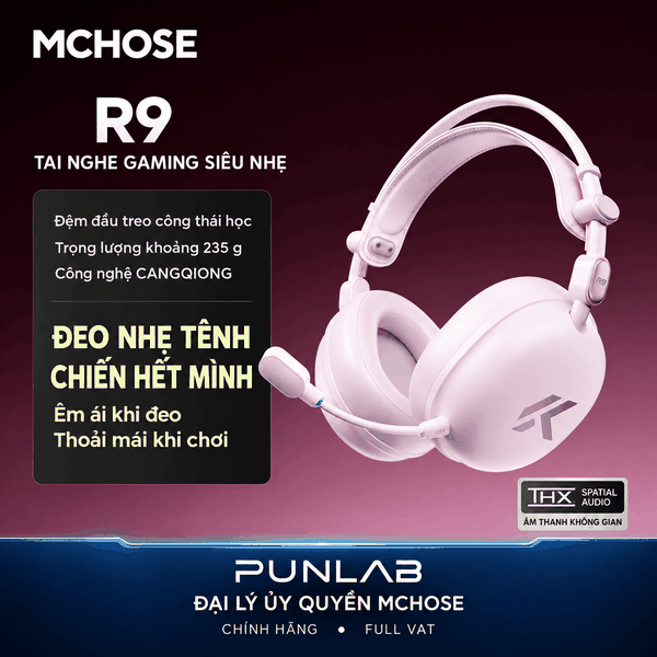 Tai nghe gaming không dây MCHOSE R9 – Siêu nhẹ 235g, Driver 53mm, THX Spatial Audio