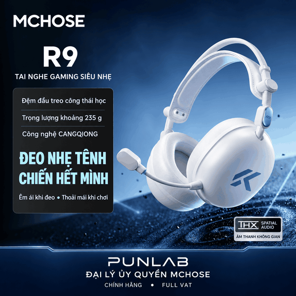 Tai nghe gaming không dây MCHOSE R9 – Siêu nhẹ 235g, Driver 53mm, THX Spatial Audio