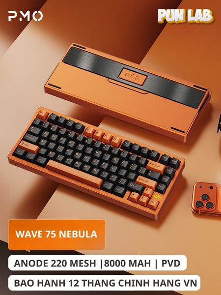 Bàn phím cơ PMO WAVE75 CHÍNH HÃNG QMK Aluminum Mechanical Keyboard – Layout 75%, Case nhôm, 3 mode kết nối