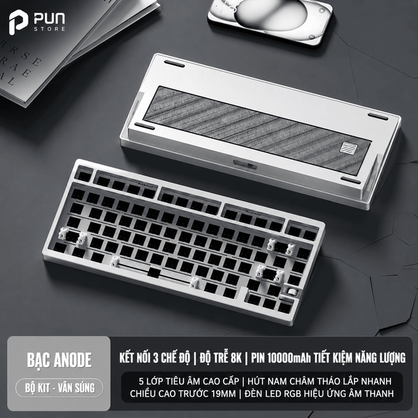 [CHÍNH HÃNG - FULL VAT] Bàn Phím Cơ WEIKAV NUT75 CNC Nhôm 3 Mode | Dual 8K | Pin 10.000mAh | Gasket Mount