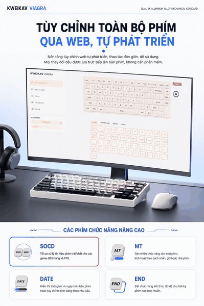 [CHÍNH HÃNG - FULL VAT] Bàn Phím Cơ WEIKAV NUT75 CNC Nhôm 3 Mode | Dual 8K | Pin 10.000mAh | Gasket Mount