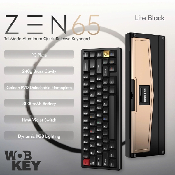 WOBKEY Zen 65 - Bàn Phím Cơ Quick Release, Tri-Mode, Mạch Xuôi