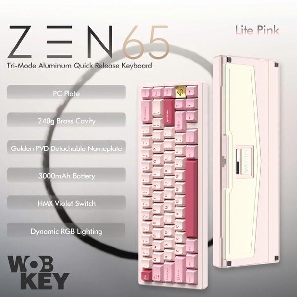 WOBKEY Zen 65 - Bàn Phím Cơ Quick Release, Tri-Mode, Mạch Xuôi