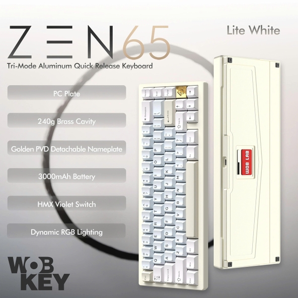 WOBKEY Zen 65 - Bàn Phím Cơ Quick Release, Tri-Mode, Mạch Xuôi