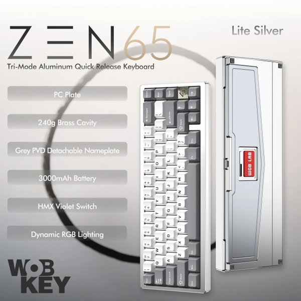 WOBKEY Zen 65 - Bàn Phím Cơ Quick Release, Tri-Mode, Mạch Xuôi
