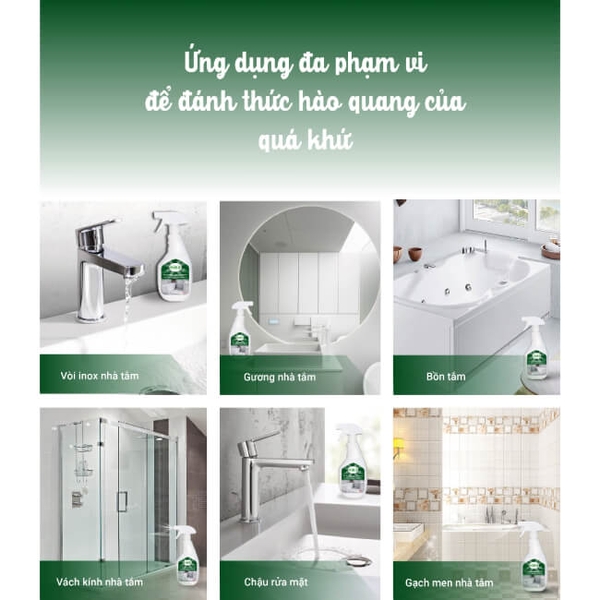 Tẩy cặn canxi, tẩy kính, vòi sen, bồn sứ, chậu tắm, gạch men, gương soi Hikit 500 ml