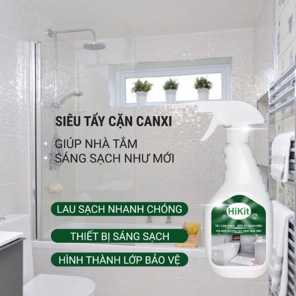 Tẩy cặn canxi, tẩy kính, vòi sen, bồn sứ, chậu tắm, gạch men, gương soi Hikit 500 ml