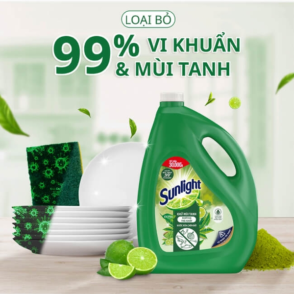 Nước Rửa Chén Bát Sunlight 100% Gốc Thực vật Lô Hội/Gừng/Trà Xanh/ Quế & Bồ hòn/Mềm dịu| Chai 3.6KG, 3.5kg