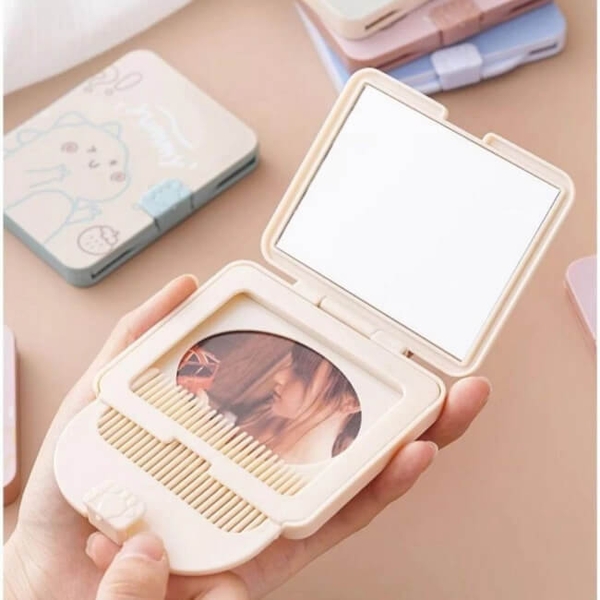 Gương Mini Lược Gấp Gọn Bỏ Túi Ví Đi Học Du Lịch