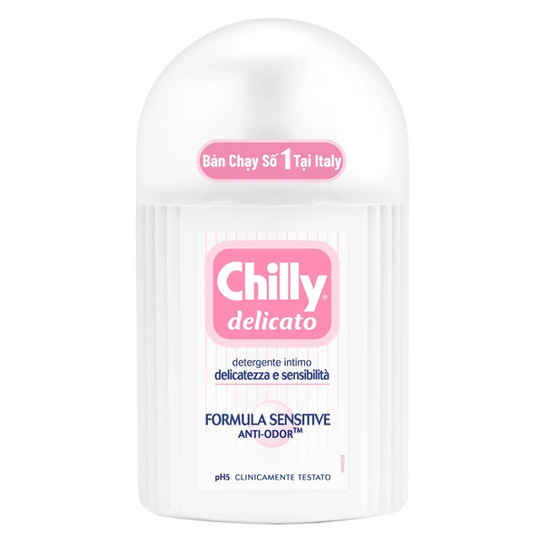 Dung dịch vệ sinh phụ nữ Chilly Delicato dưỡng mềm mại, sạch dịu êm chai 200ml