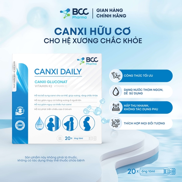 TPBVSK Canxi Daily: Bổ sung canxi cho cơ thể, giúp xương, răng chắc khỏe( hộp 20 ống)