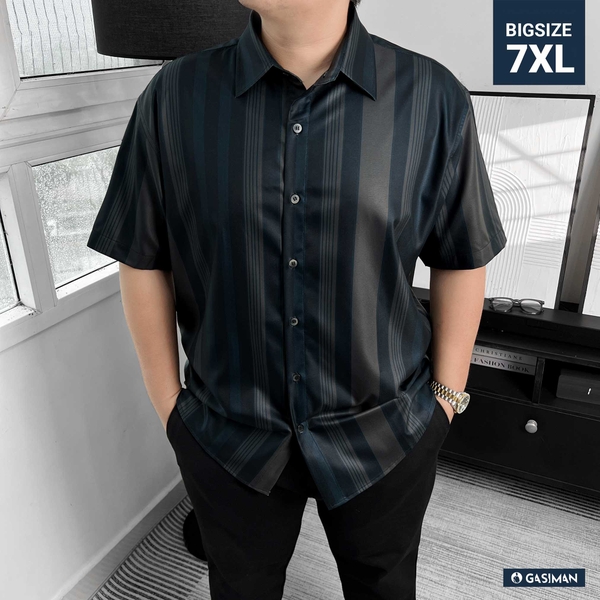Áo Sơ mi Big size Tay ngắn Sọc ẩn Xanh