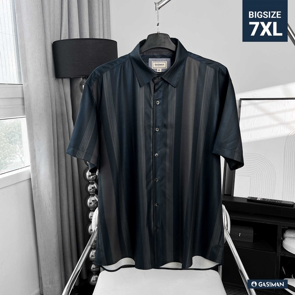 Áo Sơ mi Big size Tay ngắn Sọc ẩn Xanh