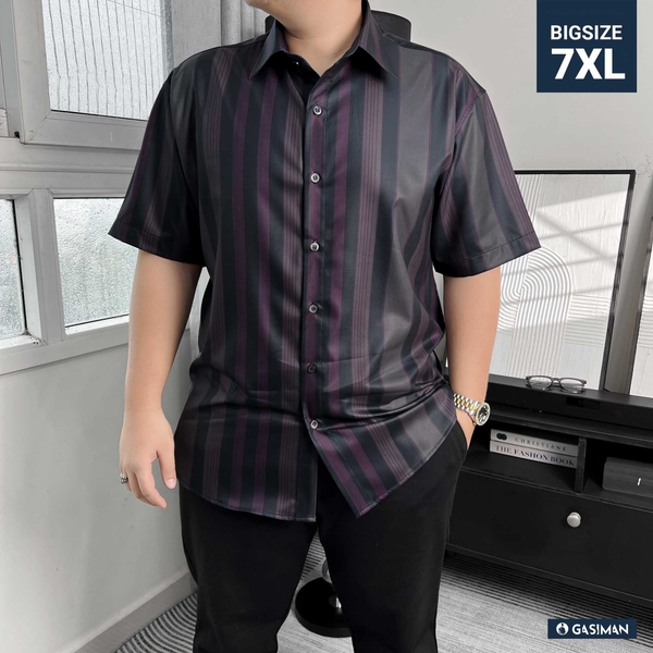 Áo Sơ mi Big size Tay ngắn Sọc ẩn Đỏ