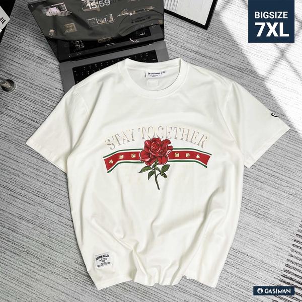 Áo Thun GASI Trắng In Hoa Hồng Đỏ