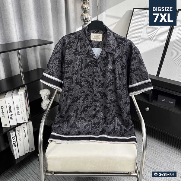 Sơ Mi Cuban Lụa Băng Họa Tiết Monobear Đen