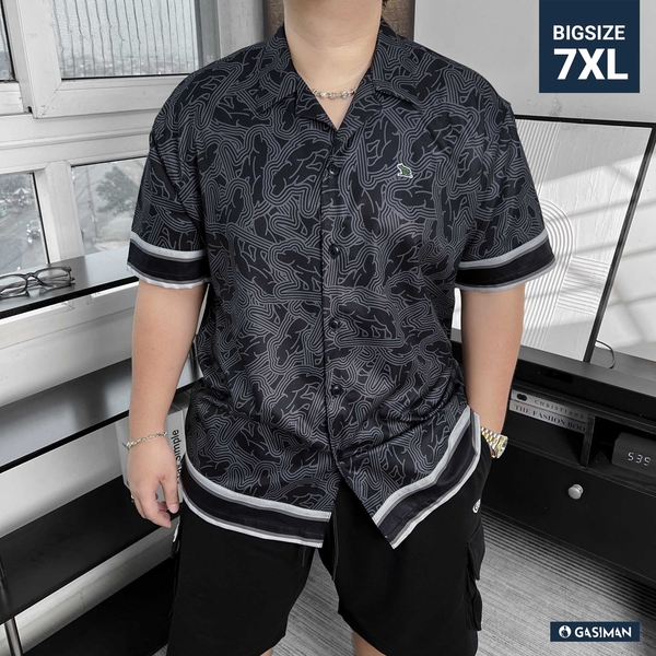 Sơ Mi Cuban Lụa Băng Họa Tiết Monobear Đen