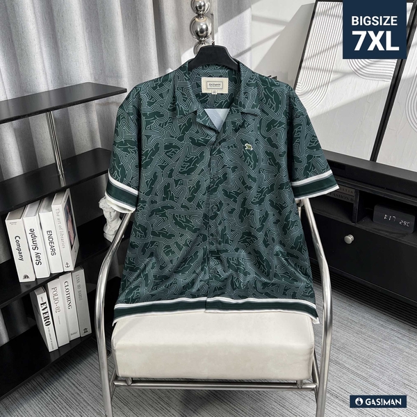 Sơ Mi Cuban Lụa Băng Họa Tiết Monobear Xanh Lá