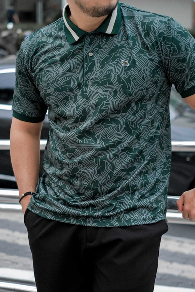 Áo Polo Big size họa tiết Gấu Phối Bo màu Xanh rêu