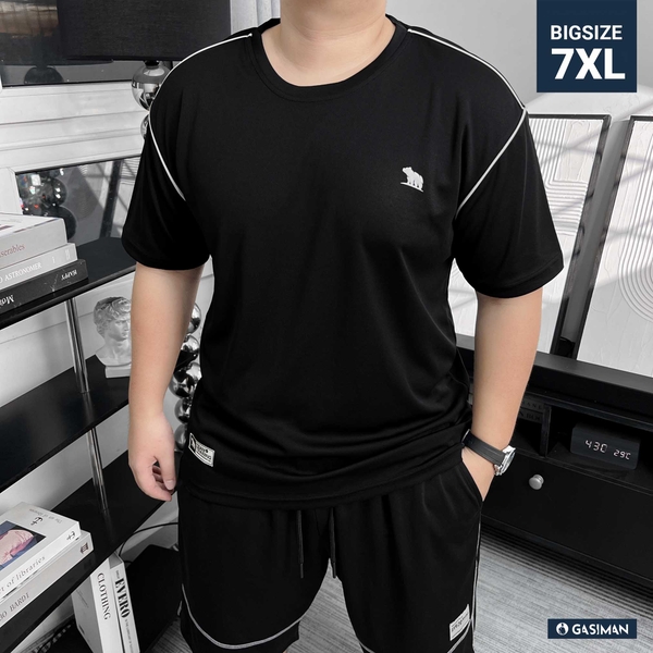 Áo thun Thể thao Big size Phối viền vai Màu Đen